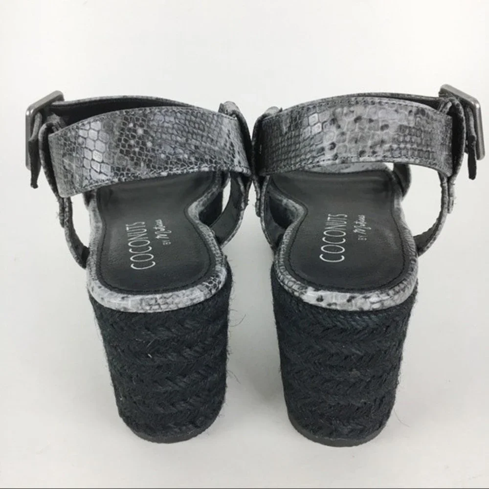 Coconuts By Matisse‎ 8 Black Gray Snakeskin Platform Wedges Espadrilles Sandals
